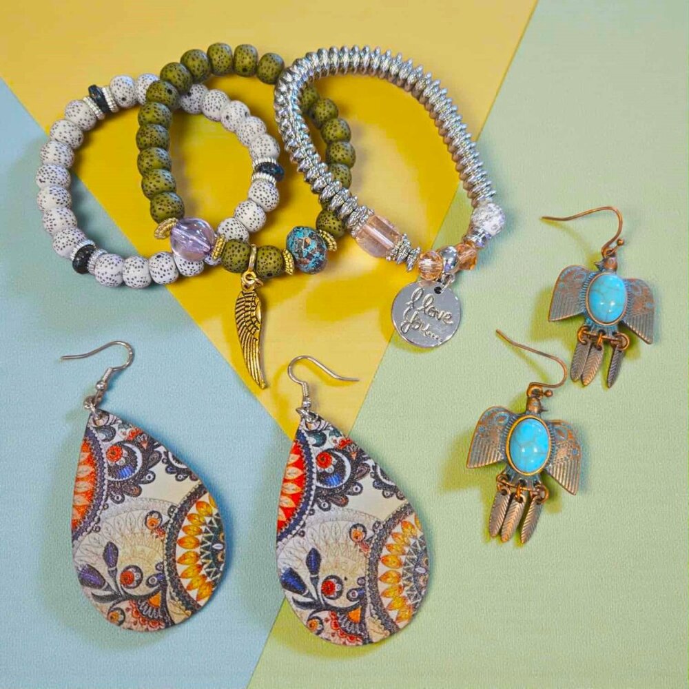 Paisley Teal And Silver Bracelet And Earring Set